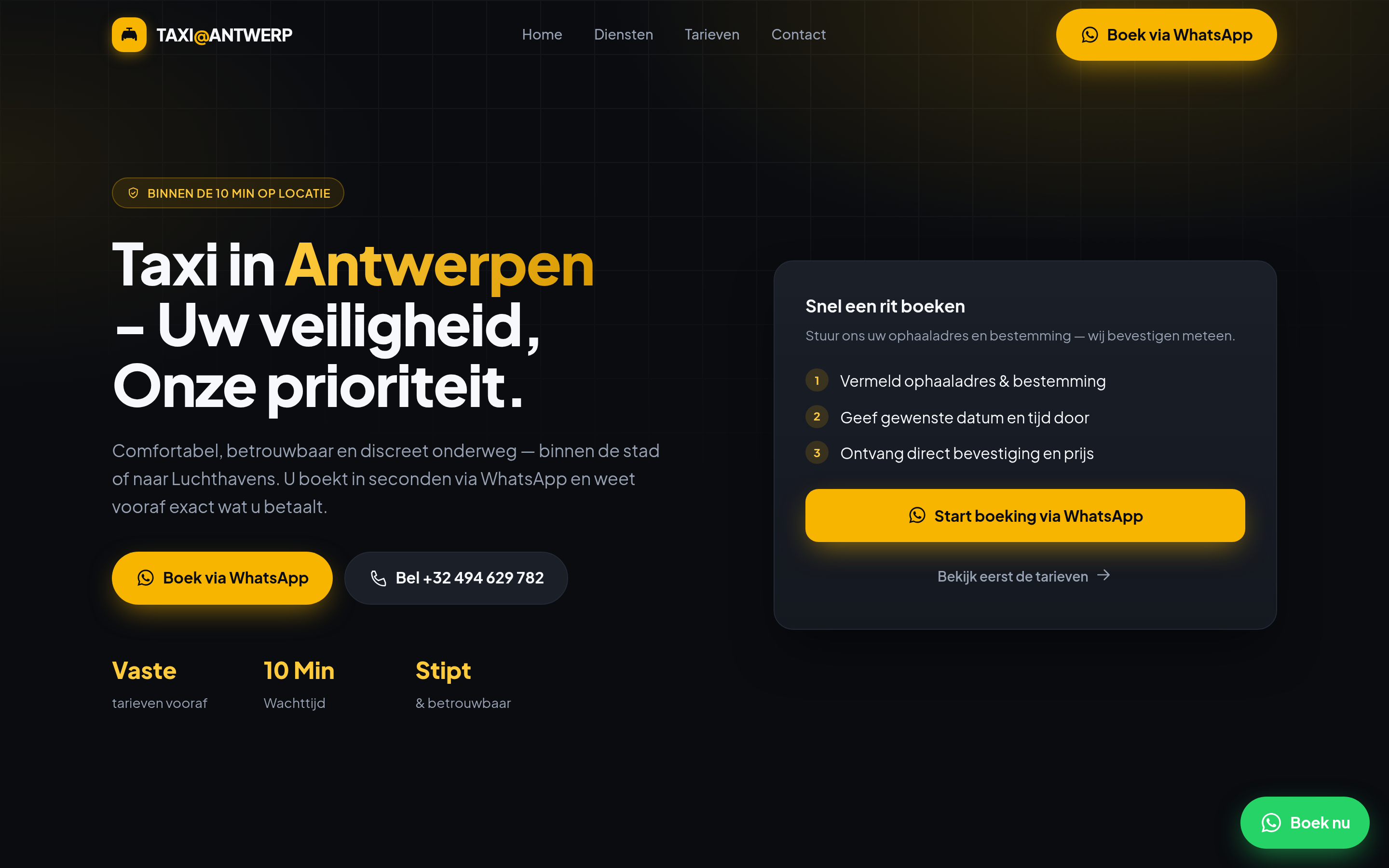 Homepage van Taxi Antwerpen, zoals de site nu online staat