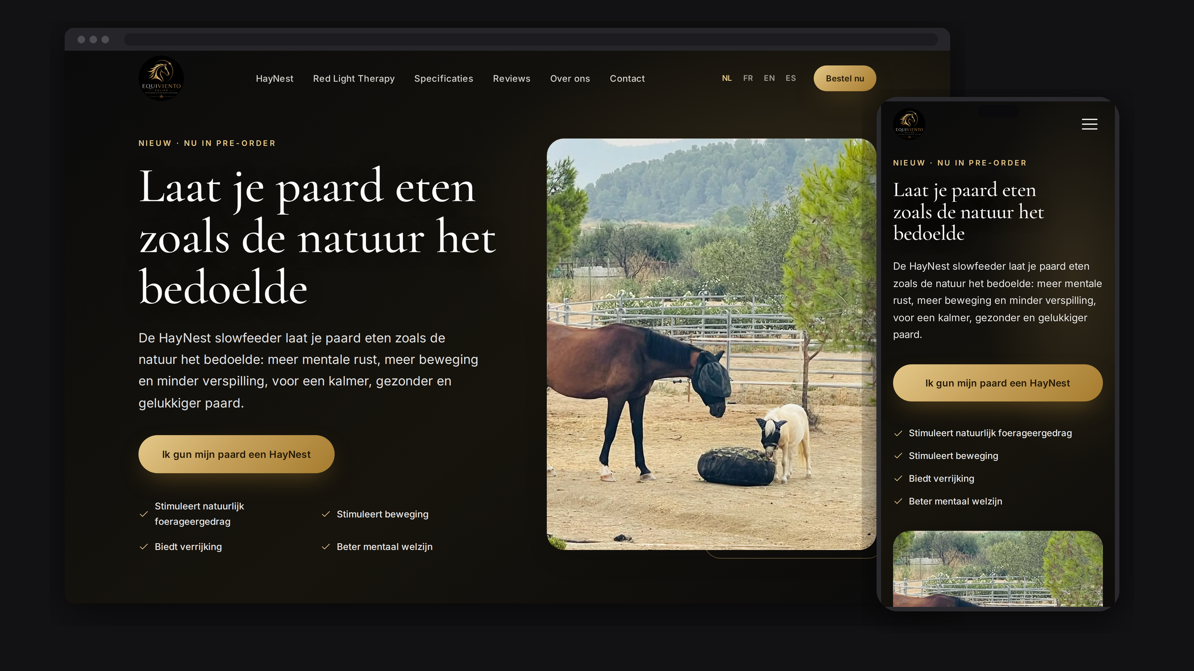 Homepage van Equiviento - HayNest, zoals de site nu online staat