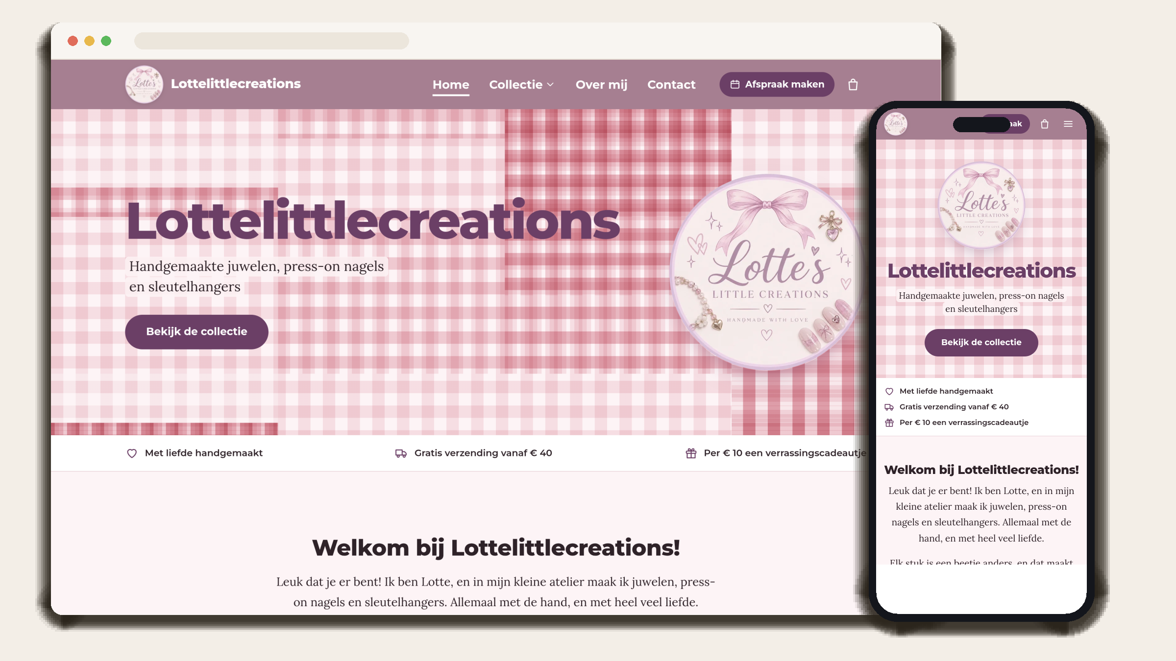 Homepage van lottelittlecreations, zoals de site nu online staat